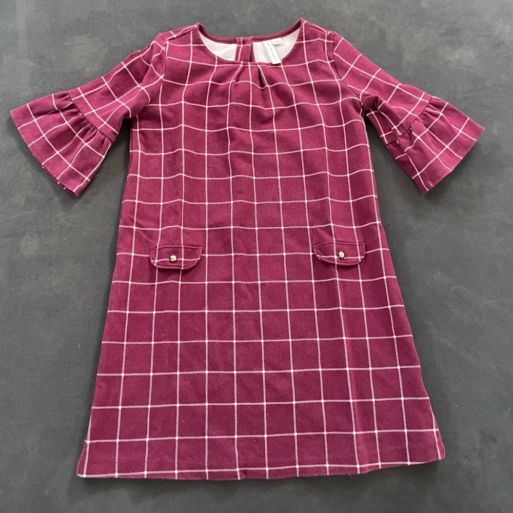 Girls' Burgundy and Lt. Pink Checkered Dress.